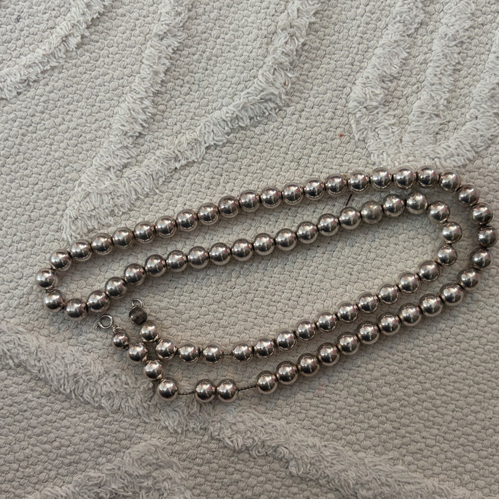 Vintage Silver Plated Ball Necklace Silver long Ball Necklace